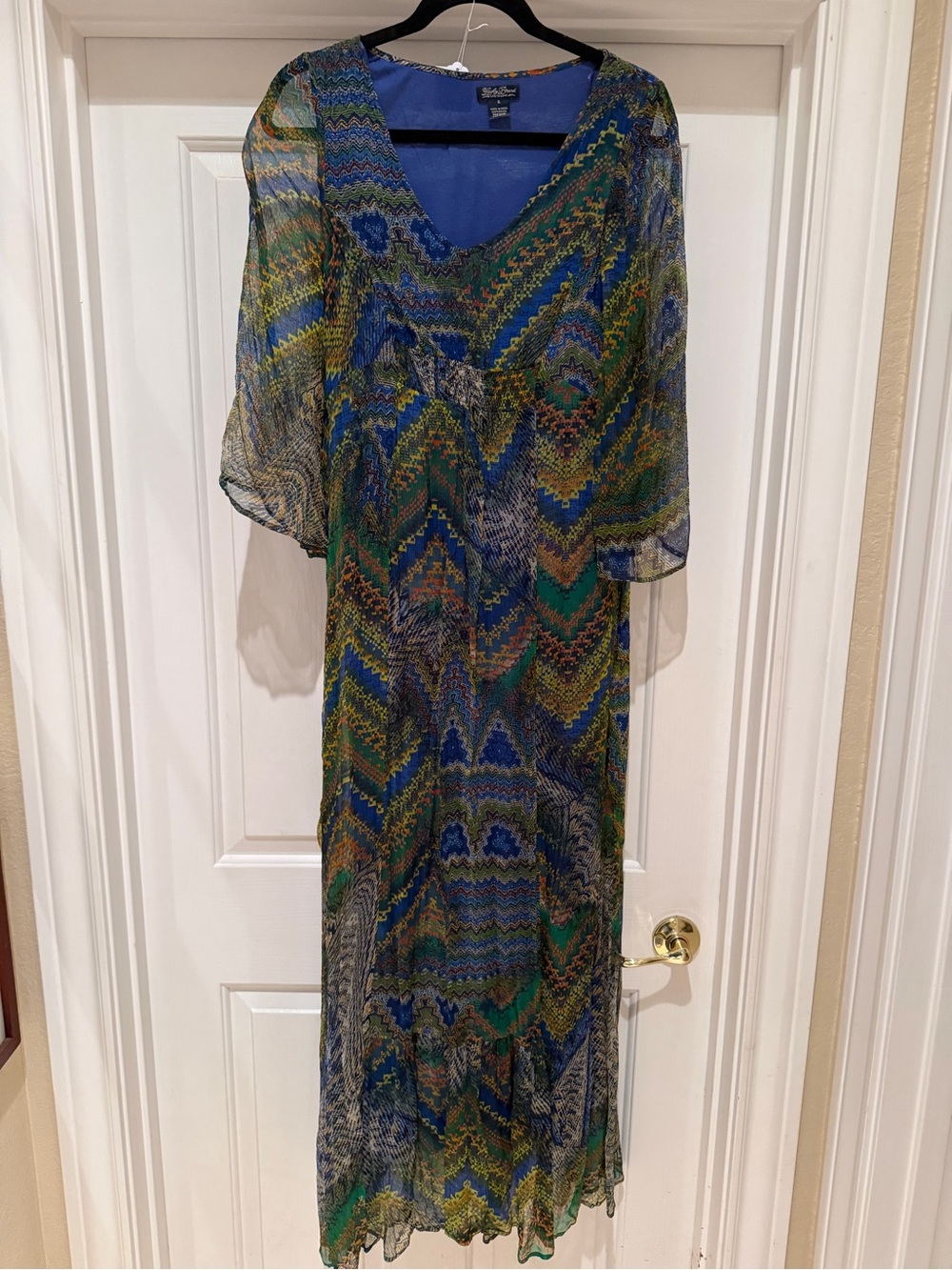 0030. Lucky Brand Blue & Green Chevron Print Maxi Dress